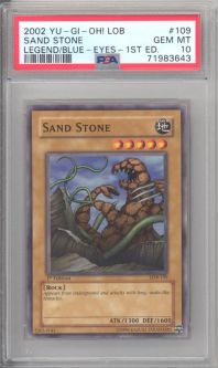 PSA 10 - Yu-Gi-Oh Card - LOB-109 - SAND STONE (common) *1st Edition* - GEM MINT