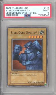 PSA 9 - Yu-Gi-Oh Card - LOB-112 - STEEL OGRE GROTTO #1 (common) *1st Edition* - MINT