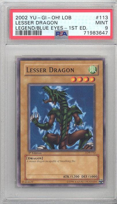 PSA 9 - Yu-Gi-Oh Card - LOB-113 - LESSER DRAGON (common) *1st