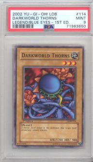 PSA 9 - Yu-Gi-Oh Card - LOB-114 - DARKWORLD THORNS (common) *1st Edition* - MINT