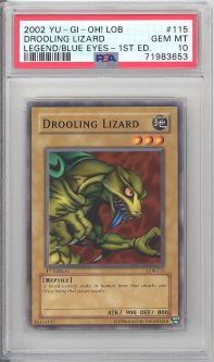 PSA 10 - Yu-Gi-Oh Card - LOB-115 - DROOLING LIZARD (common) *1st Edition* - GEM MINT PSA 10 - Yu-Gi-Oh Card - LOB-115 - DROOLING LIZARD (common) *1st Edition* - GEM MINT