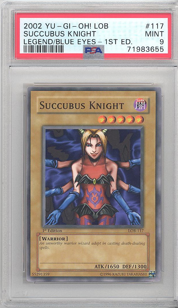 PSA 9 - Yu-Gi-Oh Card - LOB-117 - SUCCUBUS KNIGHT (common) *1st Edition* -  MINT: BBToyStore.com - Toys, Plush, Trading Cards, Action Figures & Games  online retail store shop sale