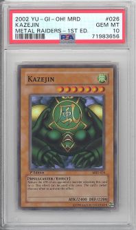 PSA 10 - Yu-Gi-Oh Card - MRD-026 - KAZEJIN (super rare holo) *1st Edition* - GEM MINT