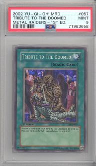 PSA 9 - Yu-Gi-Oh Card - MRD-057 - TRIBUTE TO THE DOOMED (super rare holo) **1st Edition** - MINT