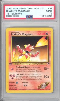 PSA 9 - Pokemon Card - Gym Heroes 37/132 - BLAINE'S MAGMAR (uncommon) *1st Edition* - MINT