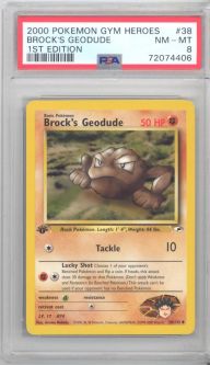 PSA 8 - Pokemon Card - Gym Heroes 38/132 - BROCK'S GEODUDE (uncommon) *1st Edition* - NM-MT
