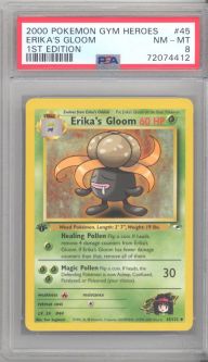 PSA 8 - Pokemon Card - Gym Heroes 45/132 - ERIKA'S GLOOM (uncommon) *1st Edition* - NM-MT