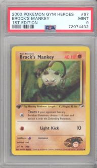 PSA 9 - Pokemon Card - Gym Heroes 67/132 - BROCK'S MANKEY (common) *1st Edition* - MINT