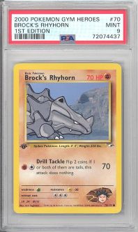 PSA 9 - Pokemon Card - Gym Heroes 70/132 - BROCK'S RHYHORN (common) *1st Edition* - MINT