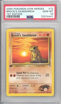 PSA 10 - Pokemon Card - Gym Heroes 72/132 - BROCK'S SANDSHREW (common) *1st Edition* - GEM MINT