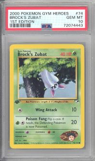 PSA 10 - Pokemon Card - Gym Heroes 74/132 - BROCK'S ZUBAT (common) *1st Edition* - GEM MINT