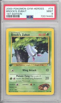 PSA 9 - Pokemon Card - Gym Heroes 74/132 - BROCK'S ZUBAT (common) *1st Edition* - MINT