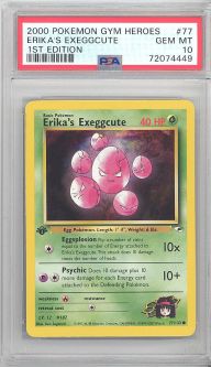 PSA 10 - Pokemon Card - Gym Heroes 77/132 - ERIKA'S EXEGGCUTE (common) *1st Edition* - GEM MINT PSA 10 - Pokemon Card - Gym Heroes 77/132 - ERIKA'S EXEGGCUTE (common) *1st Edition* - GEM MINT