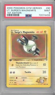 PSA 9 - Pokemon Card - Gym Heroes 80/132 - LT. SURGE'S MAGNEMITE (common) *1st Edition* - MINT