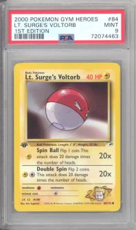 PSA 9 - Pokemon Card - Gym Heroes 84/132 - LT. SURGE'S VOLTORB (common) *1st Edition* - MINT