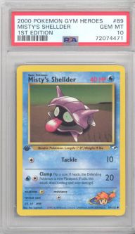 PSA 10 - Pokemon Card - Gym Heroes 89/132 - MISTY'S SHELLDER (common) *1st Edition* - GEM MINT
