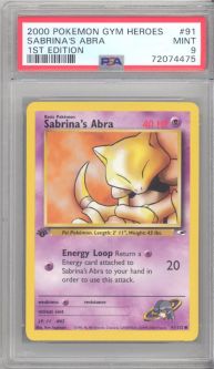 PSA 9 - Pokemon Card - Gym Heroes 91/132 - SABRINA'S ABRA (common) *1st Edition* - MINT