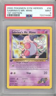 PSA 9 - Pokemon Card - Gym Heroes 94/132 - SABRINA'S MR. MIME (common) *1st Edition* - MINT