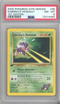 PSA 8 - Pokemon Card - Gym Heroes 96/132 - SABRINA'S VENONAT (common) *1st Edition* - NM-MT
