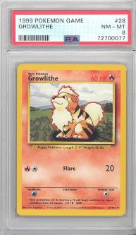 PSA 8 - Pokemon Card - Base 28/102 - GROWLITHE (uncommon) - NM-MT