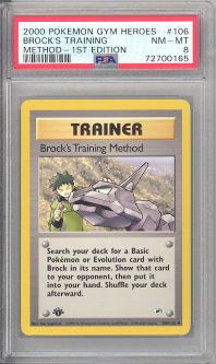 PSA 8 - Pokemon Card - Gym Heroes 106/132 - BROCK'S TRAINING METHOD (uncommon) *1st Edition* - NM-MT