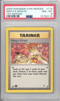 PSA 8 - Pokemon Card - Gym Heroes 114/132 - MISTY'S WRATH (uncommon) *1st Edition* - NM-MT