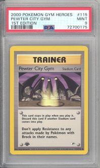 PSA 9 - Pokemon Card - Gym Heroes 115/132 - PEWTER CITY GYM (uncommon) *1st Edition* - MINT