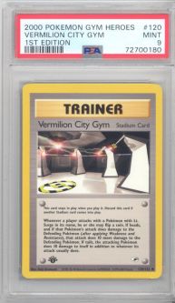 PSA 9 - Pokemon Card - Gym Heroes 120/132 - VERMILION CITY GYM (uncommon) *1st Edition* - MINT