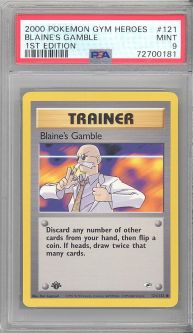 PSA 9 - Pokemon Card - Gym Heroes 121/132 - BLAINE'S GAMBLE (common) *1st Edition* - MINT