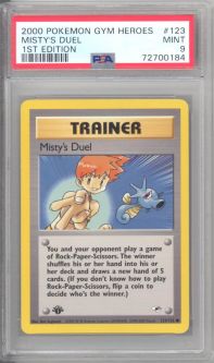 PSA 9 - Pokemon Card - Gym Heroes 123/132 - MISTY'S DUEL (common) *1st Edition* - MINT