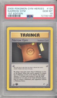 PSA 10 - Pokemon Card - Gym Heroes 124/132 - NARROW GYM (common) *1st Edition* - GEM MINT
