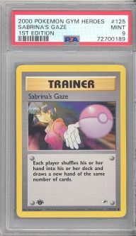 PSA 9 - Pokemon Card - Gym Heroes 125/132 - SABRINA'S GAZE (common) *1st Edition* - MINT