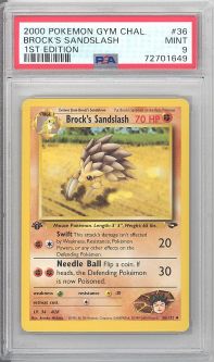 PSA 9 - Pokemon Card - Gym Challenge 36/132 - BROCK'S SANDSLASH (uncommon) *1st Edition* - MINT