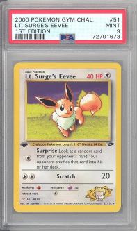 PSA 9 - Pokemon Card - Gym Challenge 51/132 - LT. SURGE'S EEVEE (uncommon) *1st Edition* - MINT