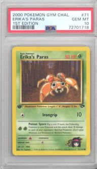 PSA 10 - Pokemon Card - Gym Challenge 71/132 - ERIKA'S PARAS (common) *1st Edition* - GEM MINT