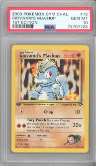PSA 10 - Pokemon Card - Gym Challenge 72/132 - GIOVANNI'S MACHOP (common) *1st Edition* - GEM MINT
