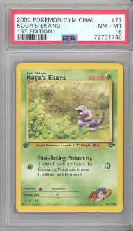 PSA 8 - Pokemon Card - Gym Challenge 77/132 - KOGA'S EKANS (common) *1st Edition* - NM-MT