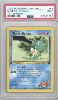 PSA 9 - Pokemon Card - Gym Challenge 87/132 - MISTY'S HORSEA (common) *1st Edition* - MINT