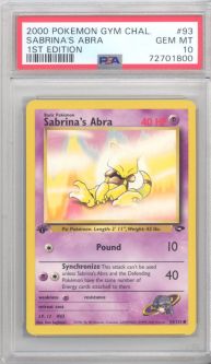PSA 10 - Pokemon Card - Gym Challenge 93/132 - SABRINA'S ABRA (common) *1st Edition* - GEM MINT