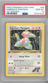PSA 10 - Pokemon Card - Gym Challenge 98/132 - SABRINA'S PORYGON (common) *1st Edition* - GEM MINT