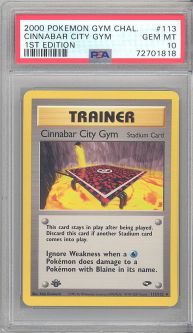 PSA 10 - Pokemon Card - Gym Challenge 113/132 - CINNABAR CITY GYM (uncommon) *1st Edition* - GEM MIN