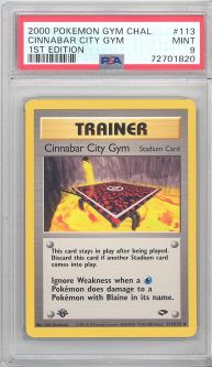 PSA 9 - Pokemon Card - Gym Challenge 113/132 - CINNABAR CITY GYM (uncommon) *1st Edition* - MINT