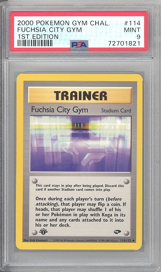 PSA 9 - Pokemon Card - Gym Challenge 114/132 - FUCHSIA CITY GYM (uncommon)  *1st Edition* - MINT
