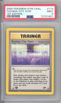 PSA 9 - Pokemon Card - Gym Challenge 114/132 - FUCHSIA CITY GYM (uncommon) *1st Edition* - MINT