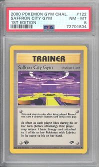 PSA 8 - Pokemon Card - Gym Challenge 122/132 - SAFFRON CITY GYM (uncommon) *1st Edition* - NM-MT
