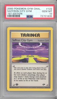 PSA 10 - Pokemon Card - Gym Challenge 122/132 - SAFFRON CITY GYM (uncommon) *1st Edition* - GEM MINT