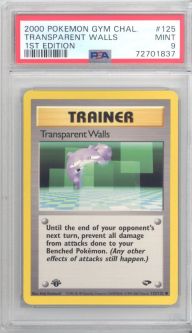 PSA 9 - Pokemon Card - Gym Challenge 125/132 - TRANSPARENT WALLS (common) *1st Edition* - MINT