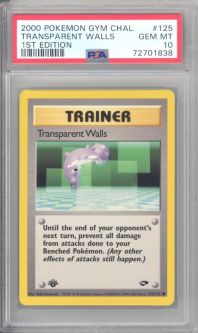 PSA 10 - Pokemon Card - Gym Challenge 125/132 - TRANSPARENT WALLS (common) *1st Edition* - GEM MINT