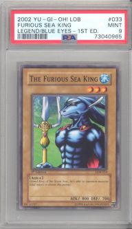 PSA 9 - Yu-Gi-Oh Card - LOB-033 - THE FURIOUS SEA KING (common) *1st Edition* - MINT