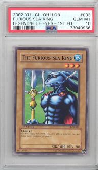 PSA 10 - Yu-Gi-Oh Card - LOB-033 - THE FURIOUS SEA KING (common) *1st Edition* - GEM MINT PSA 10 - Yu-Gi-Oh Card - LOB-033 - THE FURIOUS SEA KING (common) *1st Edition* - GEM MINT